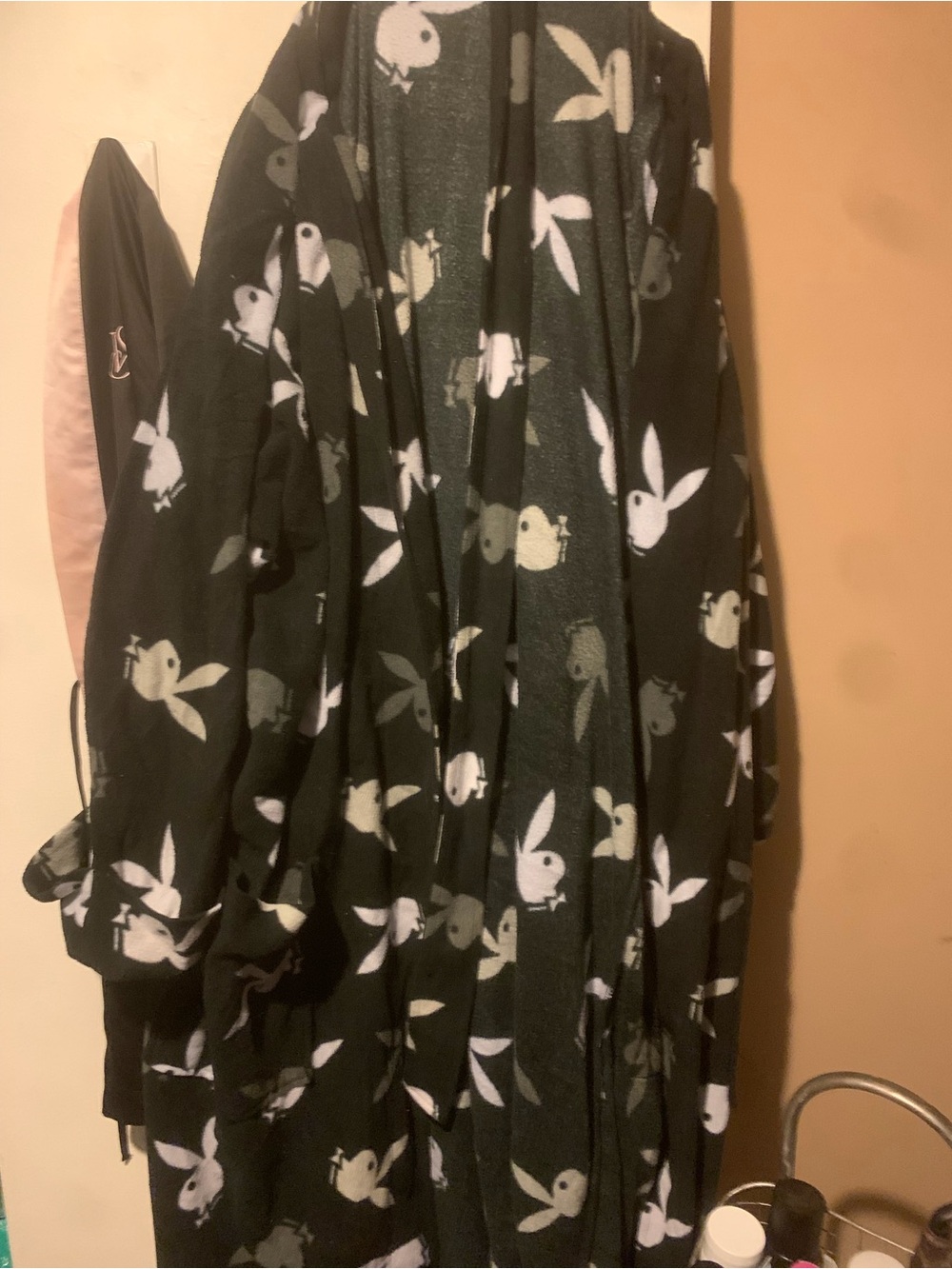 Playboy Black Bunny Print Fleece Robe